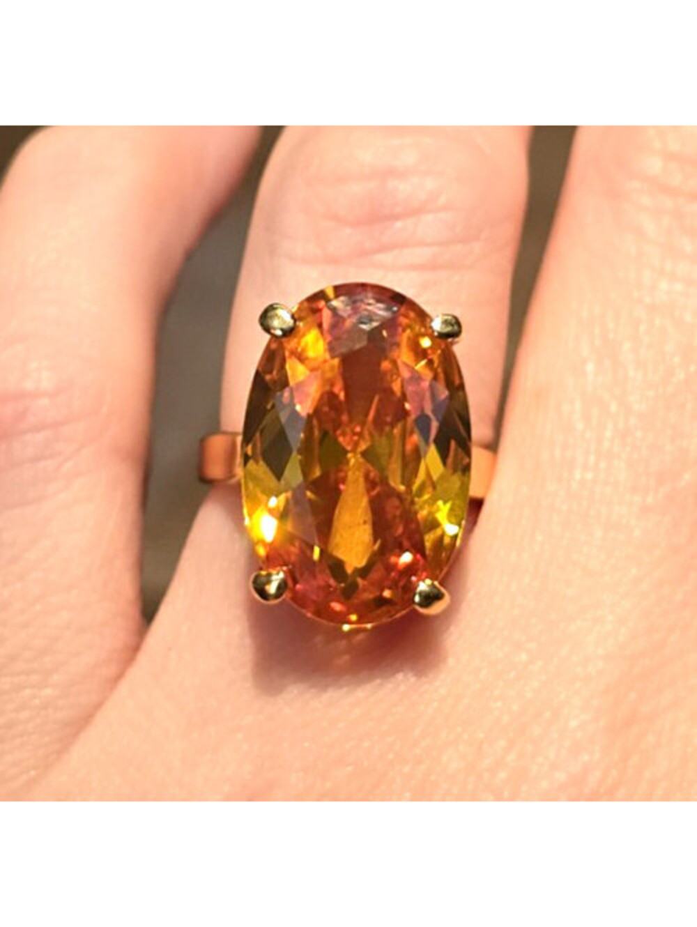 Large Citrine Cocktail Ring Gold Plated Excellent Condition